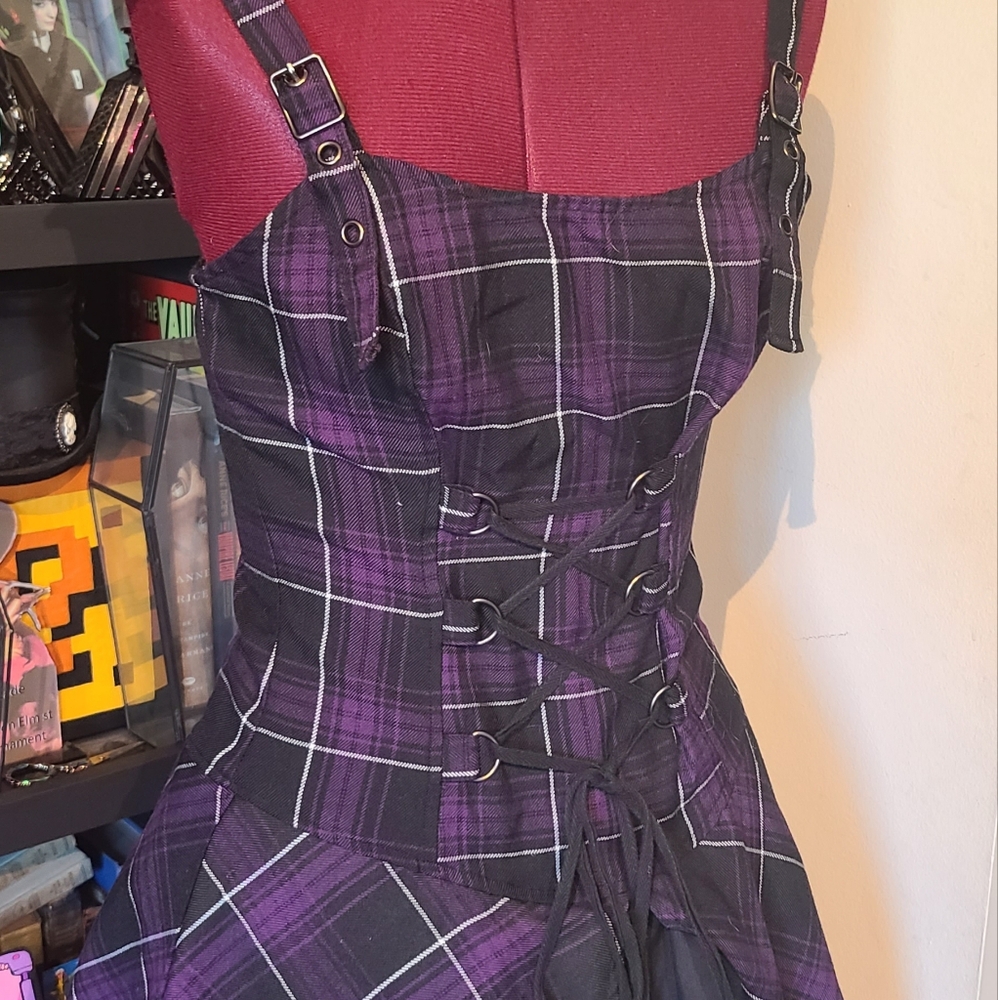 Purple Plaid Corset-Back Skater Dress - Picture 3 of 6